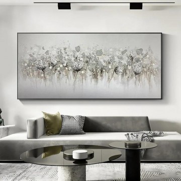 Flores Painting - Decoración de pared Ramo de amapola gris blanco de Palette Knife